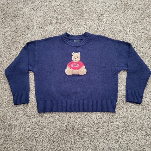 Gap CashSoft Brannan Bear Logo Navy Blue Red Brown Women's Size Small - Picture 2 of 8